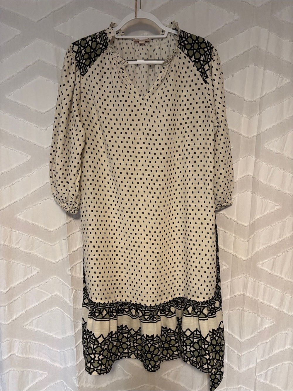 Knox Rose Cream Polka Dot Midi Dress with Dark Green and Black Trim
